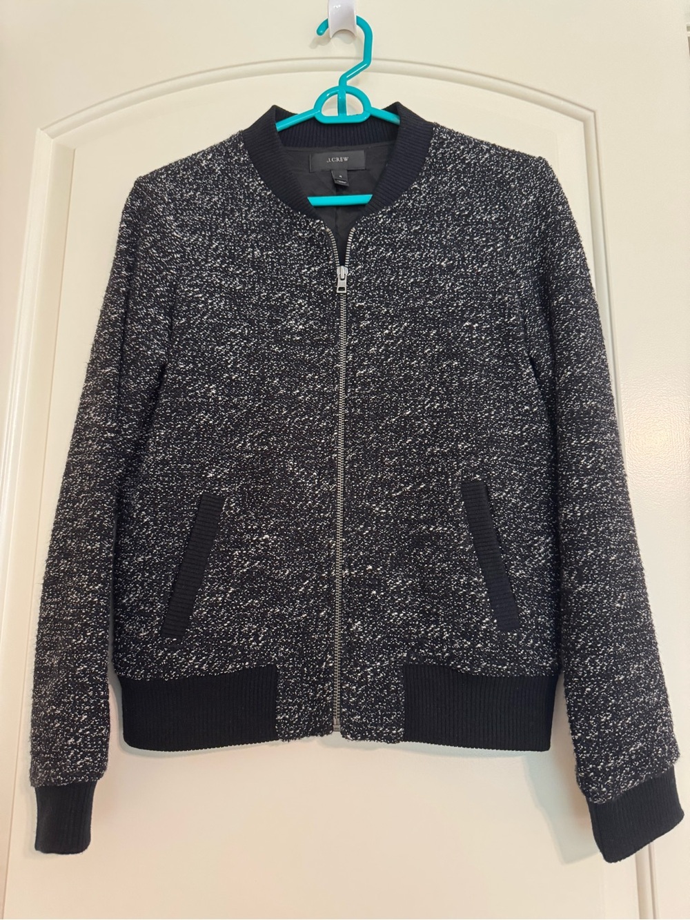 J. Crew Black & White Boucle Bomber Jacket